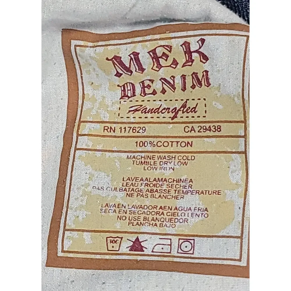 MEK DNM Cody Straight Leg Button-Fly Faded Whiskered Blue Denim Jeans Sz 37x33